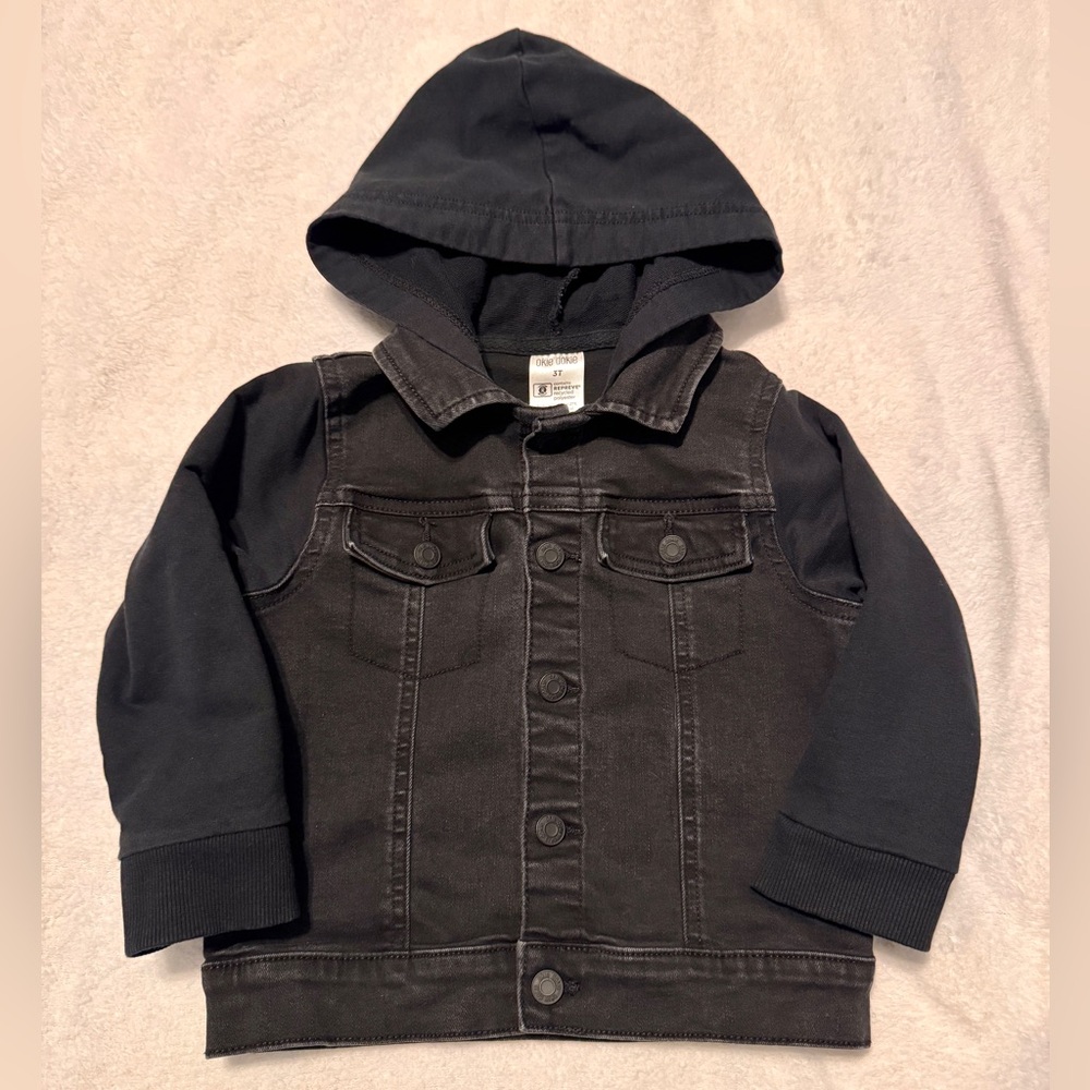 Okie Dokie Kids Boys Black Denim Jacket with Hood